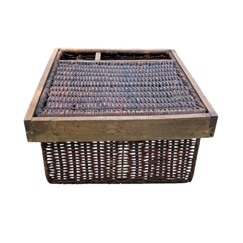 Vintage Rattan and Wood Utensil & Plate Caddy - Picture 10 of 16